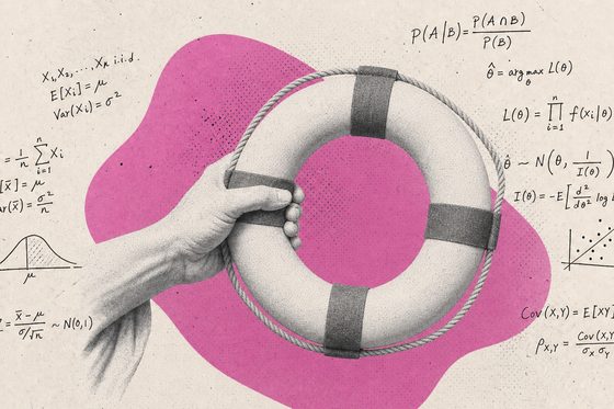 Collage: Marmorarm reicht einen Rettungsring, magentafarbener Farbfleck